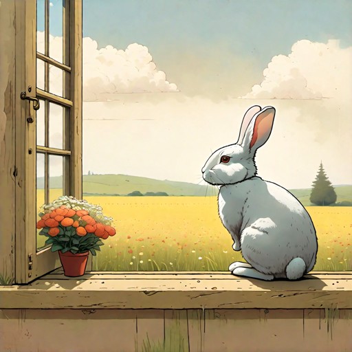 Rabbit looking out window